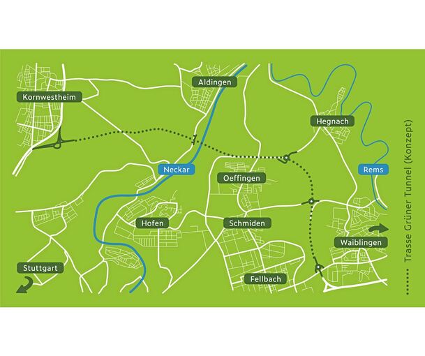 Der Tunnel von Waiblingen über Fellbacher bis Kornwestheimer Gemarkung soll unter anderem die Autobahn entlasten, so die Idee der Initiatoren.