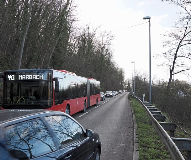 Mit etwa sechs Prozent Steigung führt die Gämsenbergstraße vom Neckar hoch ins Schlösslesfeld.