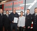 Ehrende und Geehrte bei der Jahreshauptversammlung der Feuerwehr: Michael Kaudewitz, Michael Seybold, Torsten Brenner, Birgit Papendorf (Stadt Bönnigheim), Mike Etzel (Kommandant), Andreas Seybold
