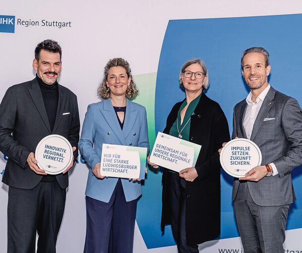 Jens Kenserski (Geschäftsführer, pulsmacher GmbH), Sigrid Zimmerling (Leitende Geschäftsführerin, IHK-Bezirkskammer Ludwigsburg), Birgit Werner-Walz (Geschäftsführerin der Komplementär-GmbH, Werner Familienholding GmbH & Co. KG), Axel Kunkel (Geschäf