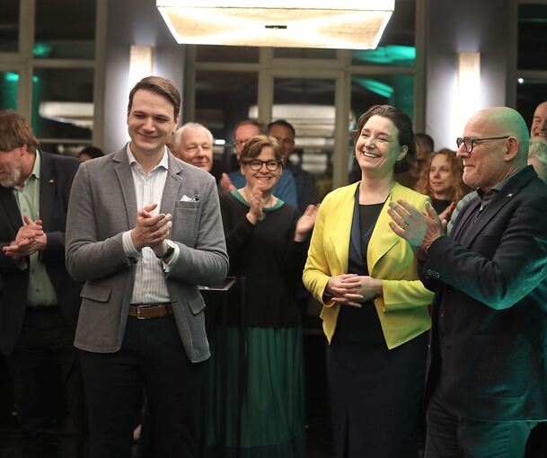 Neujahrsempfang der Grünen mit Markus Rösler, Lars Schweizer, Silke Gericke, Sandra Detzer und Winfried Hermann (von links)