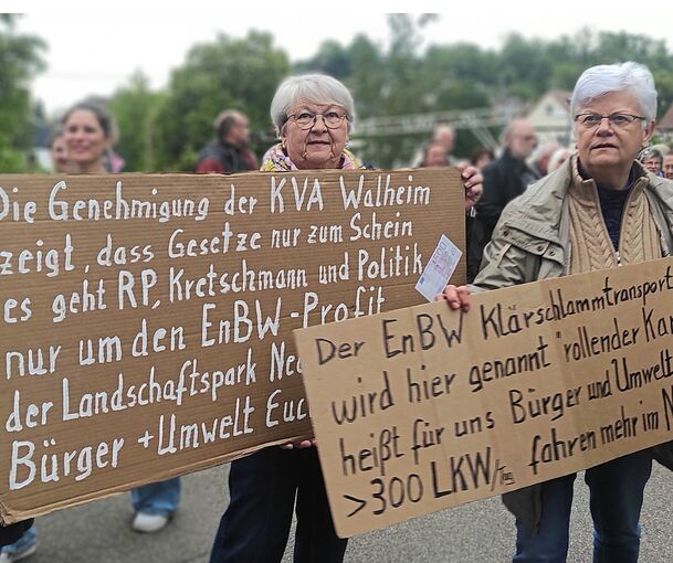 Rund 80 Aktivistinnen und Aktivisten mit Transparenten und selbst gemalten Schildern haben sich vor der Gemeindehalle postiert.