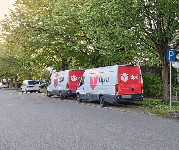 Zwei Fahrzeuge des Paketdienstes DPD stehen ordnungsgemäß geparkt in der Ruitstraße in Freiberg.