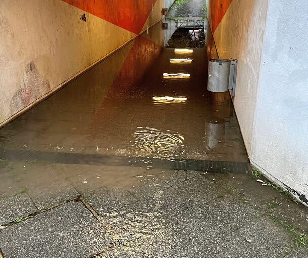 Auch wenn Tamm nicht am Fluss liegt und von dieser Seite keine Überschwemmungsgefahr droht: Starkregenereignisse haben der Stadt und ihrer Feuerwehr bereits Probleme gemacht, etwa in dieser Bahnunterführung in der Bissinger Straße.