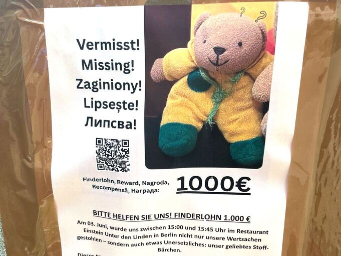 1000 Euro für gestohlenen Teddy ausgesetzt