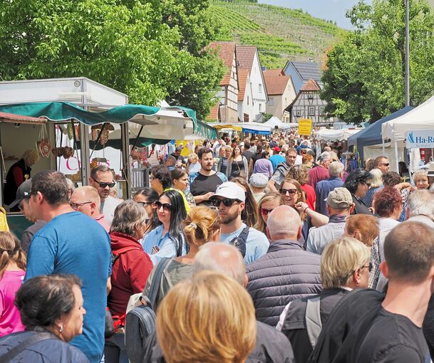 Die Straßen sind gut gefüllt beim Pfingstmarkt in Mundelsheim.