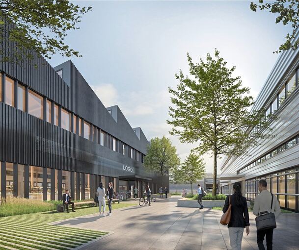 Grüner Campus: Auch von außen soll das Industriezentrum von BFK Architekten (Stuttgart) den Charme der alten Gebäude aufnehmen.