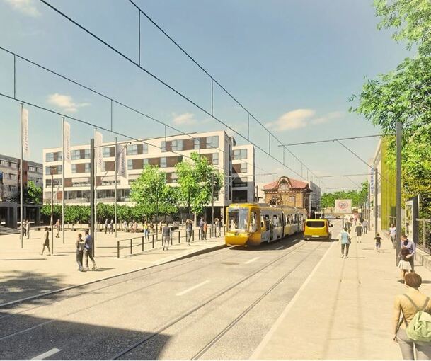 Eine graphische Darstellung der Endhaltestelle am Ludwigsburger Westausgang.