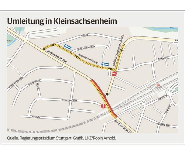 Von Freitag bis Sonntag ist die Kreuzung Sersheimer Straße/Kleinsachsenheimer Straße gesperrt. Die Umleitung erfolgt über die Hohwiesenstraße.