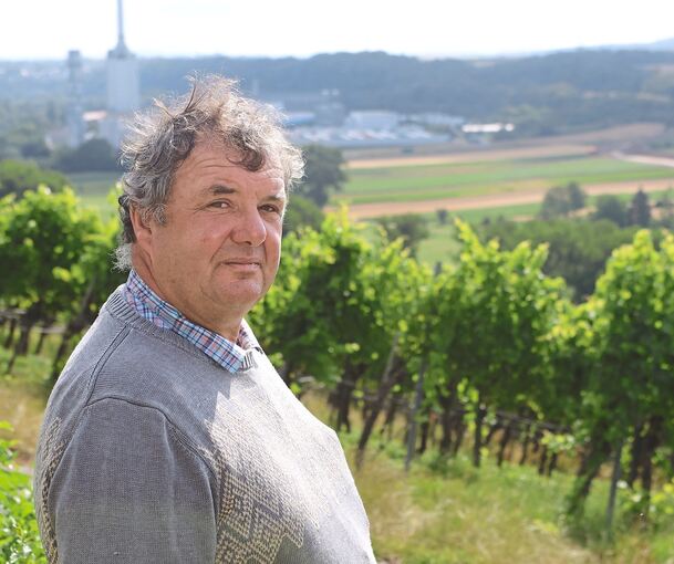 Rudolf Kraut im Sommer vor seinen Weinbergen, die mittlerweile gerodet sind.