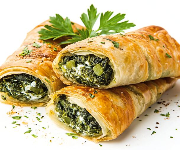 Die Spanakopita sind mit Spinat und Feta gefüllt.