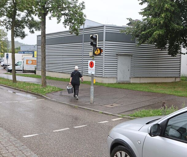 Die Ampel an der Ecke Riedstraße/Bahnhofstraße. Das orangefarbene Blinklicht soll anders geschaltet werden, fordern Eltern.