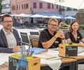Ziehen die Strippen für das große Markgröninger Fest (von links): Bürgermeister Jens Hübner sowie Frank Blessing und Sulamith Klein von der Stadtverwaltung.
