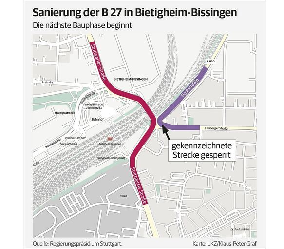 Die violett markierte Route ist gesperrt.