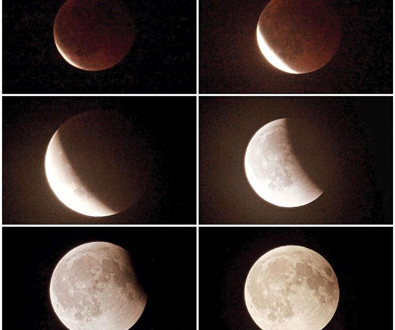 Die verschiedenen Phasen der Mondfinsternis von Pflugfelden aus fotografiert.