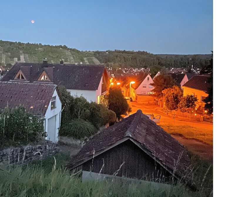Blutmond über Weinbergen.