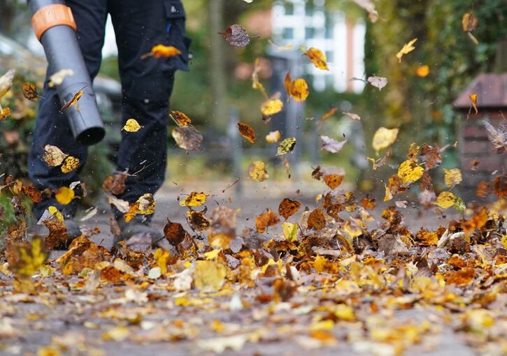 Laubbläser im Einsatz