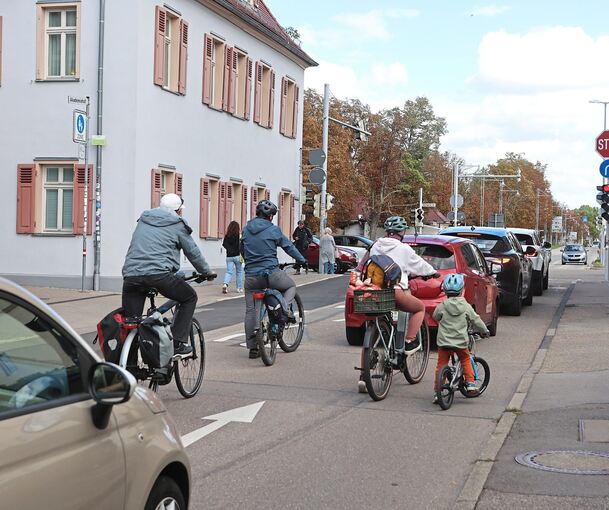 Die Fahrradstraße kurz vor der Überquerung der B 27.