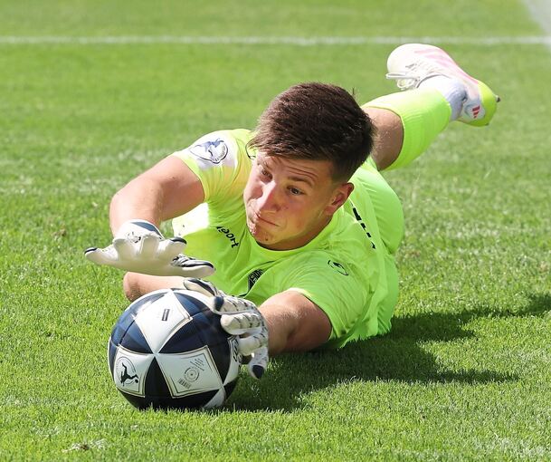 Feiert sein Ligadebüt zwischen den Pfosten: Freibergs 20 Jahre alter Keeper Ante Eljuga.