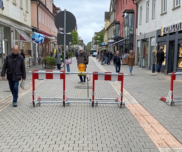 Einige der sogenannten HTS-Sperren bei der Ludwigsburger Antikmeile in der Fußgängerzone.