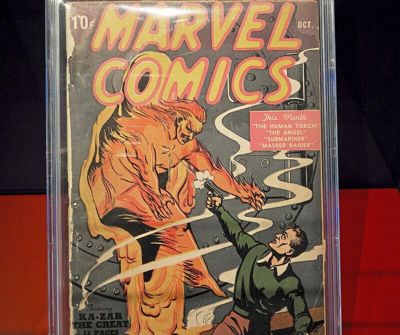 Die allererste Marvel-Comic-Ausgabe ist eine Leihgabe eines privaten Sammlers. Die allererste Marvel-Comic-Ausgabe ist eine Leihgabe eines privaten Sammlers.