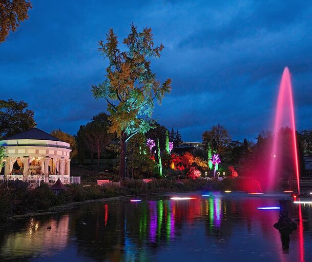 Mit Lichtern und Farben wird das abendliche Blühende Barock in Szene gesetzt. Mit Lichtern und Farben wird das abendliche Blühende Barock in Szene gesetzt.