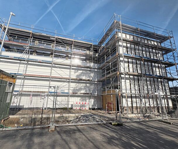 Der Eingang zur neuen Kita auf dem Aldi wird an der Industriestraße sein. Derzeit wird die Kita gebaut.