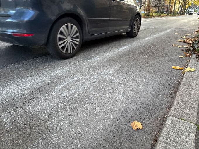 Aktivisten malen Fahrradweg auf Straße Aktivisten malen Fahrradweg auf Straße