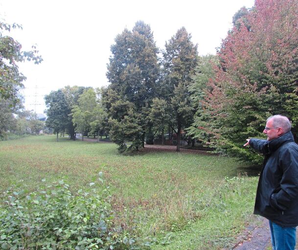 Ostfriedhof: Bernd Wenger von der Stadt Ludwigsburg zeigt auf das Wiesental. Hier sollen Urnengräber entstehen.