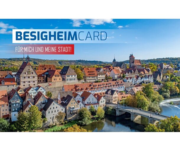 Eine Stadtansicht von Helmut Anton Pangerl bildet den Hintergrund der neuen BesigheimCard.