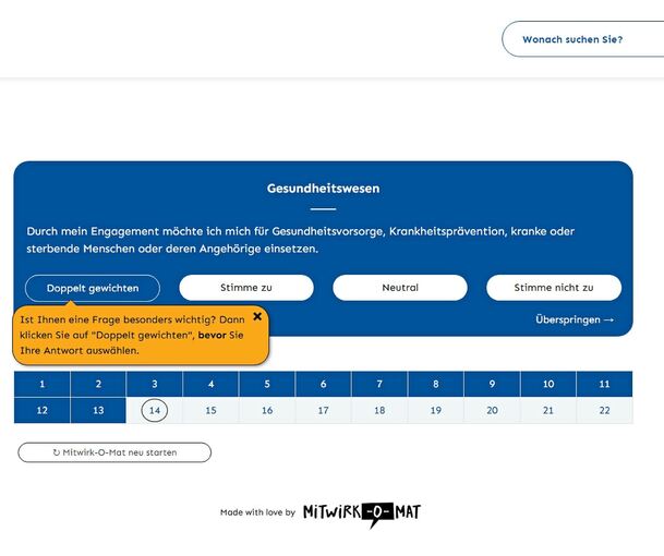 Der Mitwirk-o-Mat soll dazu beitragen, dass potenzielle Ehrenamtliche und Vereine zusammenfinden. 22 Fragen gilt es dabei zu beantworten.
