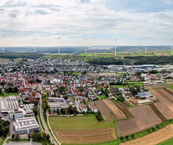 Eine Fotomontage zeigt, wie sich die Landschaft beim Blick auf Oberriexingen verändern würde – auch die Höhe der Windräder war für viele Bürger überraschend, die deshalb den Plänen nun kritischer gegenüber stehen.