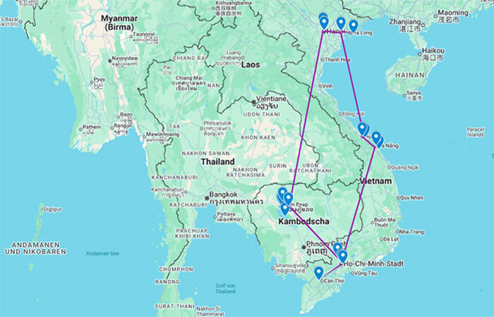 Reiseroute Indochina 2026
