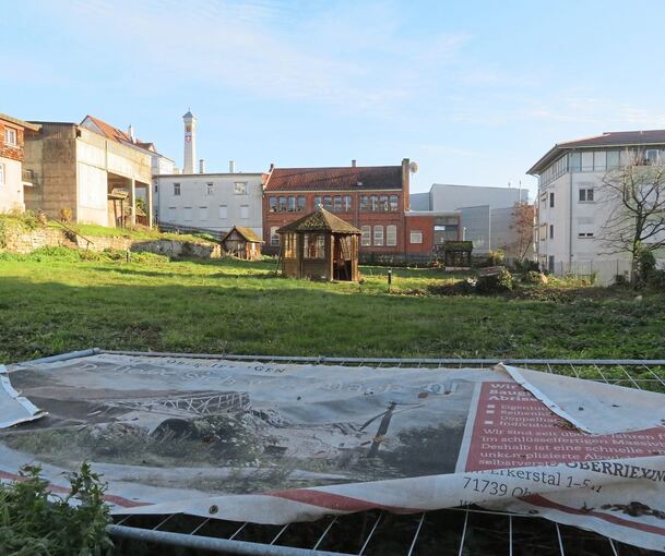 Ein Teil des Geländes „Quartier Am Ziegelgarten“ in Vaihingen vom Parkplatz des Kaufhauses Sämann aus gesehen.