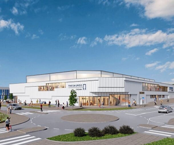 So soll die neue Halle neben der Ege-Trans-Arena (links) aussehen.