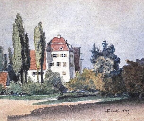 Aquarell von Eduard von Kallee (1849): Schloss Oßweil.