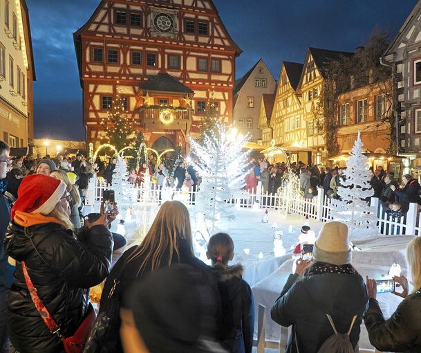 Das Weihnachtswunderland vor dem Rathaus zieht viele Schaulustige an.