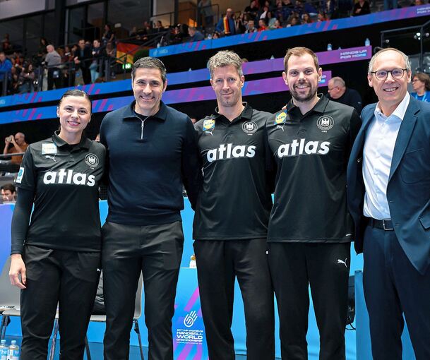 Geballte Expertise aus dem Schweabenland (von links): Torwarttrainerin Jasmina Rebmann-Jankovic, DHB-Sportvorstand Ingo Meckes, Bundestrainer Markus Gaugisch, Co-Trainer Frederick Griesbach und der DHB-Vorstandsvorsitzende Mark Schober.