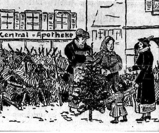 Weihnachtsbaumkauf 1938: Eine Illustration aus der Ludwigsburger Zeitung.