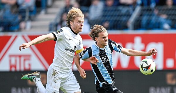 Nicklas Shipnoski (rechts), hier im Drittliga-Spiel im Zweikampf mit Jesper Verlaat vom TSV 1860 München, stürmt künftig für den SGV Freiberg.