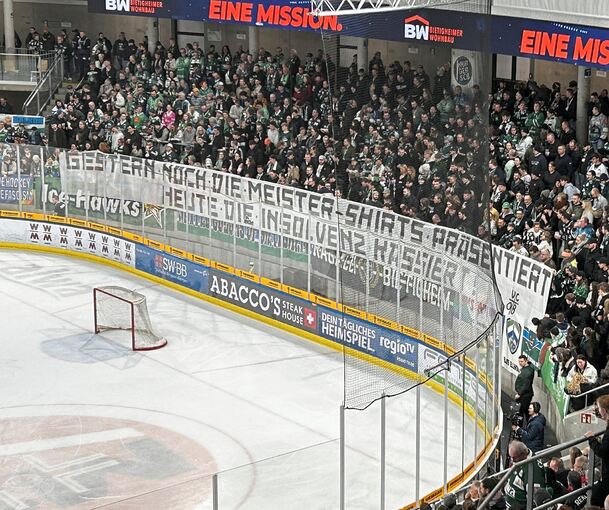 Umstrittenes Banner: Der hämische Spruch in der Enztalkurve gilt dem insolventen Lokalrivalen.