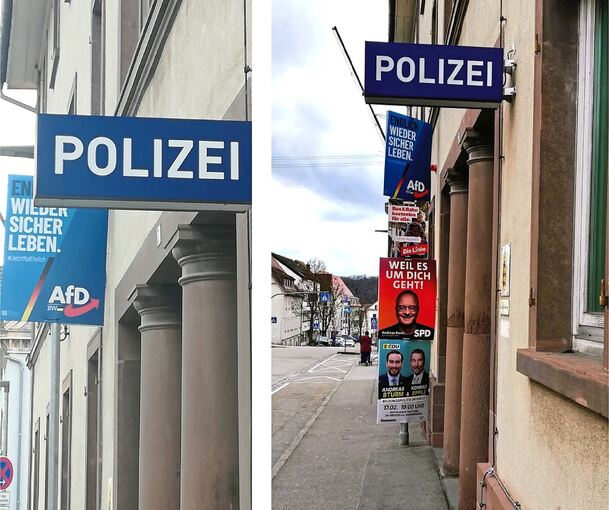 Erst hing das AfD-Plakat einsam an dem Masten, dann gesellten sich CDU, SPD und Die Linke dazu.