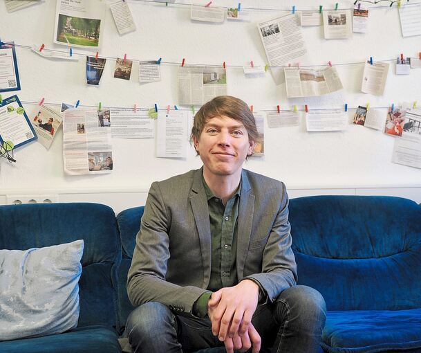 Auf dem Sprung: Anselm Laube, noch vor der Ermutigungs-Wand bei der Lea, bald im Vaihinger Rathaus.