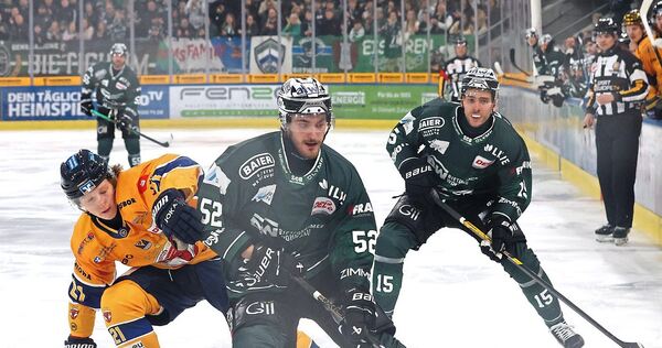 Ein Heimsieg zum Einstand: Steelers-Debütant Luis Ludin (vorne) behauptet hier gegen Füchse-Profi Norwin Panocha den Puck.