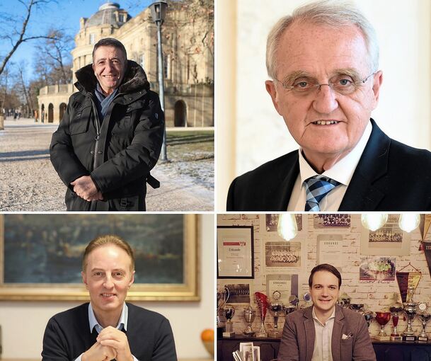 Die Kreisvorsitzenden (im Uhrzeigersinn) Christoforos Tsoulopoulos (AfD), Rainer Wieland (CDU), Lars Schweizer (Grüne) und Macit Karaahmetoglu (SPD) äußern sich zum Wahlergebnis.