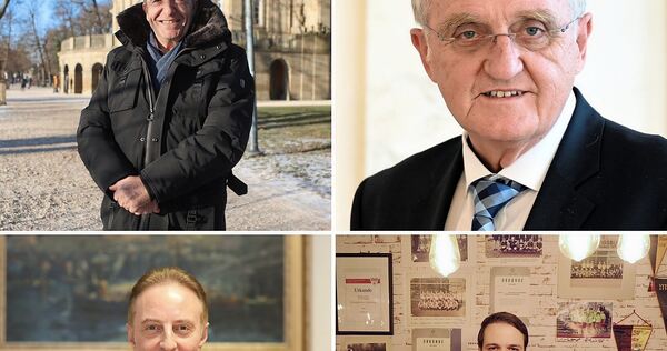 Die Kreisvorsitzenden (im Uhrzeigersinn) Christoforos Tsoulopoulos (AfD), Rainer Wieland (CDU), Lars Schweizer (Grüne) und Macit Karaahmetoglu (SPD) äußern sich zum Wahlergebnis.