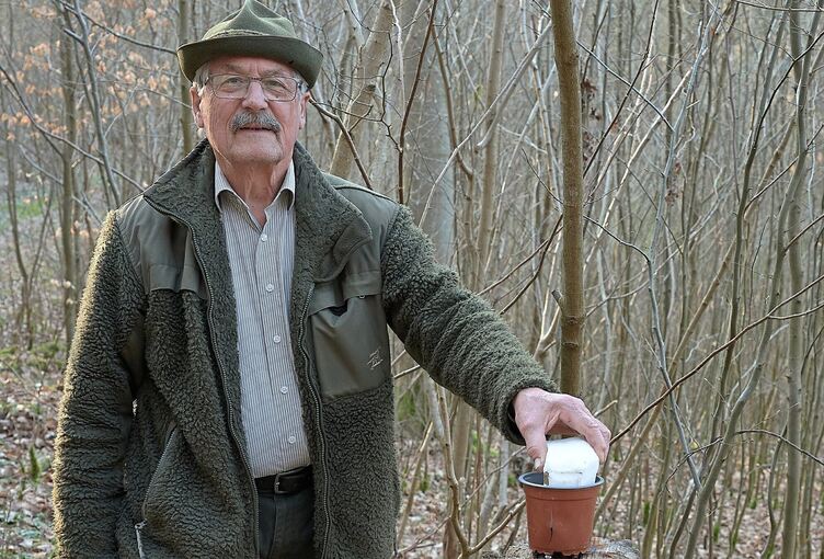 Wilhelm Weiss beim Auslegen von Salzlecksteinen.