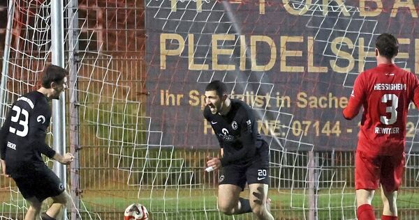 Livio Falco (2. von links) macht mit seinem Tor zum 3:1 in Hessigheim den Sack zu.
