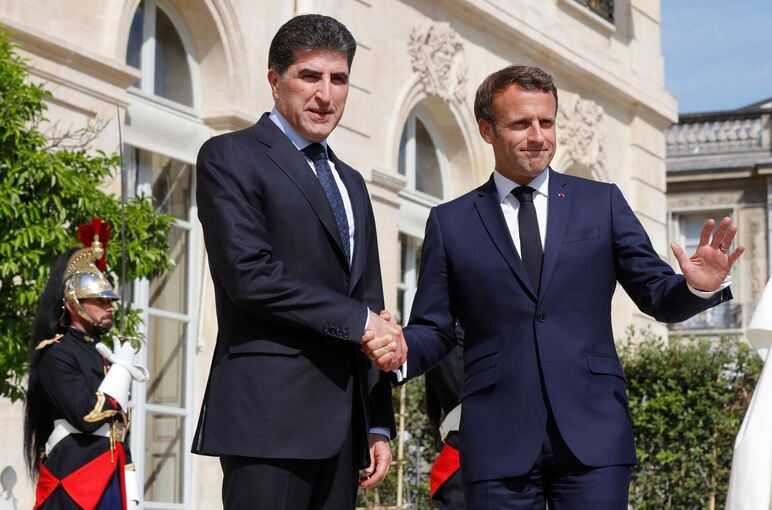 Kurdenpräsident Barsani mit Emmanuel Macron