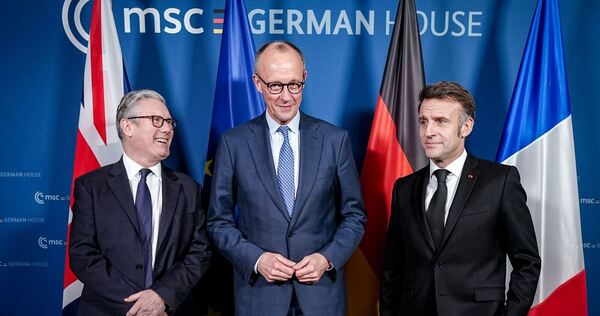 Keir Starmer, Friedrich Merz, Emmanuel Macron (l-r.)